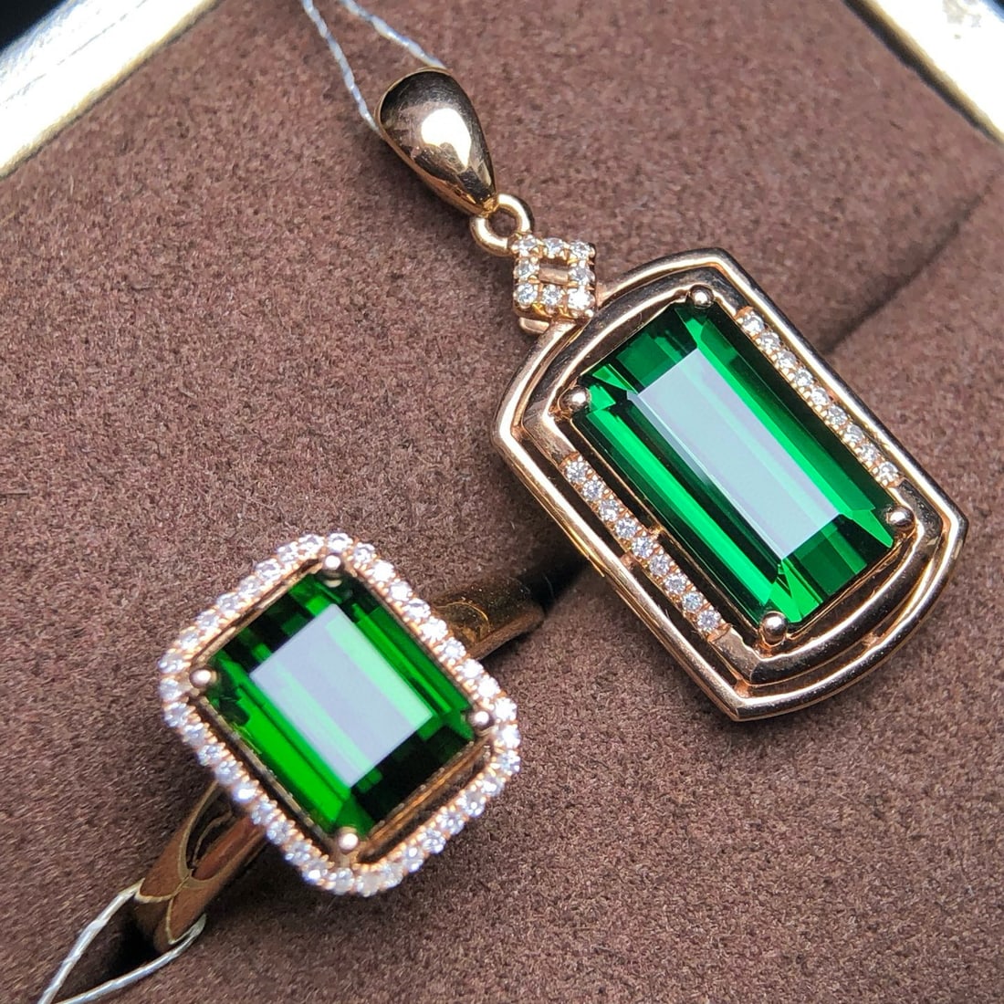 14k Gold 7.36 Ct Natural Tourmaline & Diamond Jewelry Set - 2