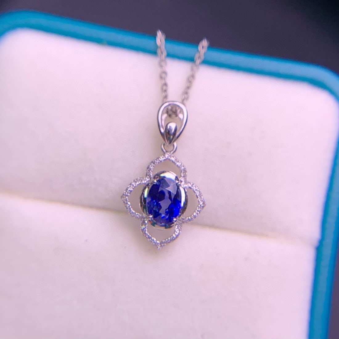 14k Gold 0.76 Ct Natural Sapphire & Diamond Pendant( Without Chain ) - 2