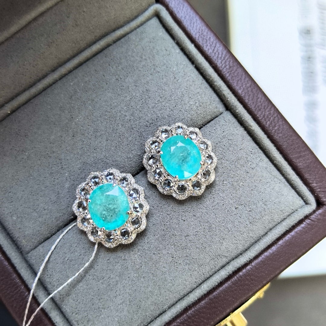 14k Gold 5.54 Ctw Natural Paraiba Tourmaline & Sapphire Earrings - 2