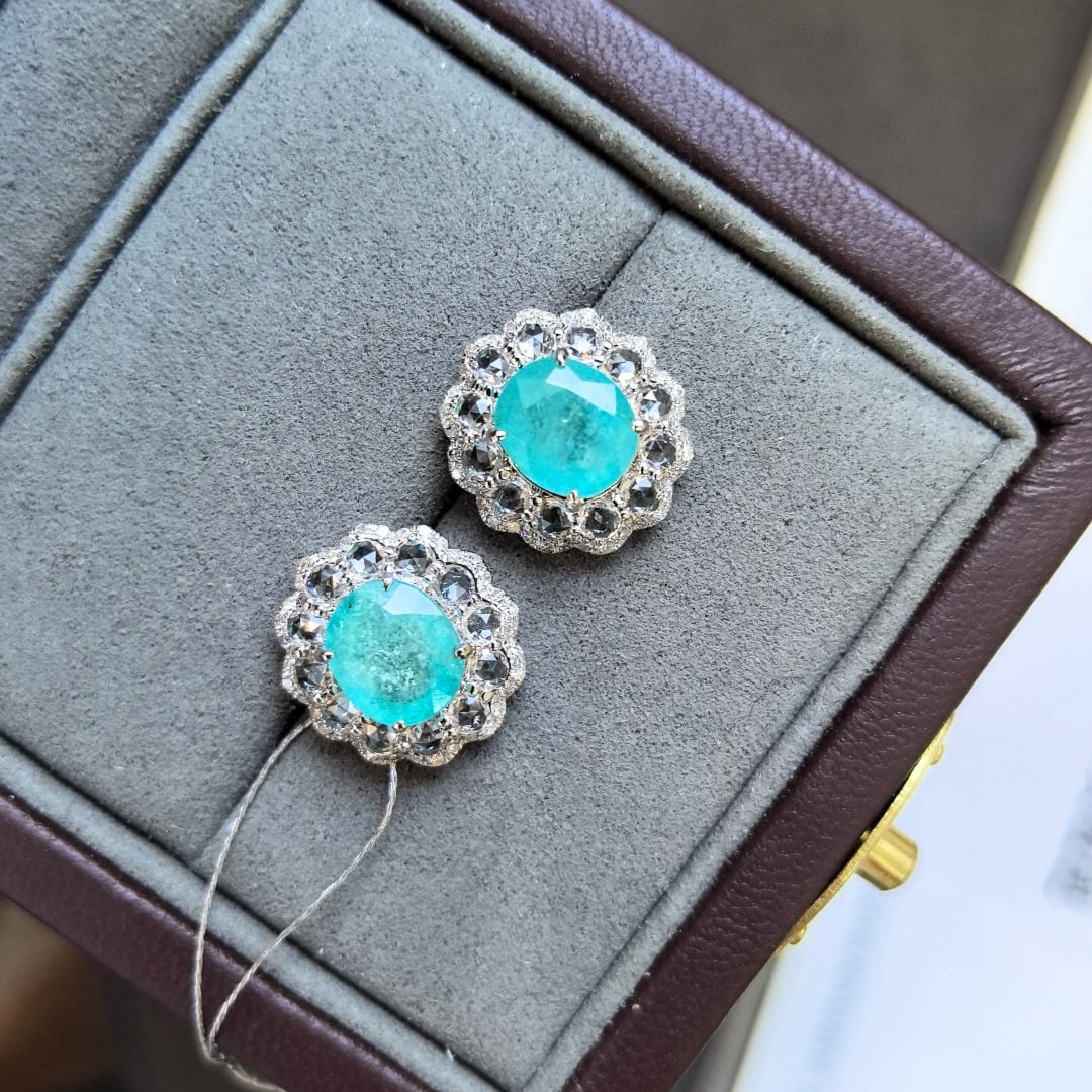 14k Gold 5.54 Ctw Natural Paraiba Tourmaline & Sapphire Earrings - 3