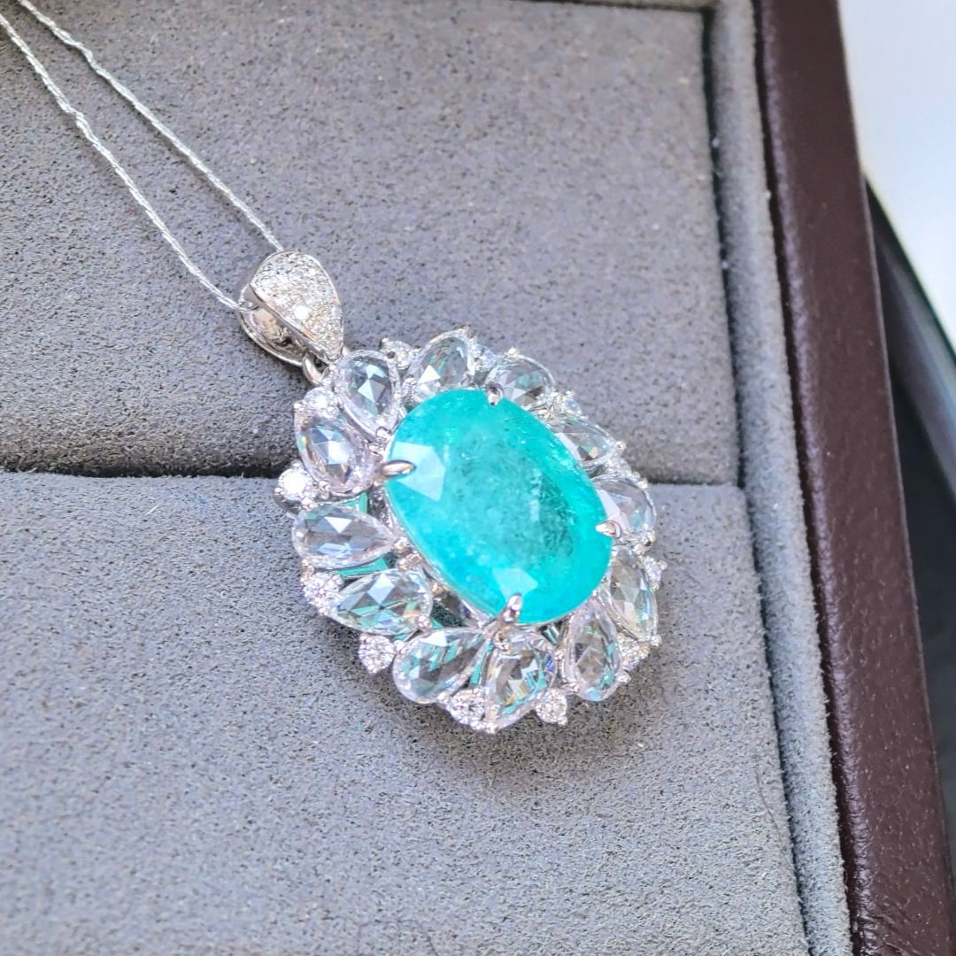 14k Gold 6.93 Ctw Natural Paraiba Tourmaline & Sapphire Pendant( Without Chain ) - 4