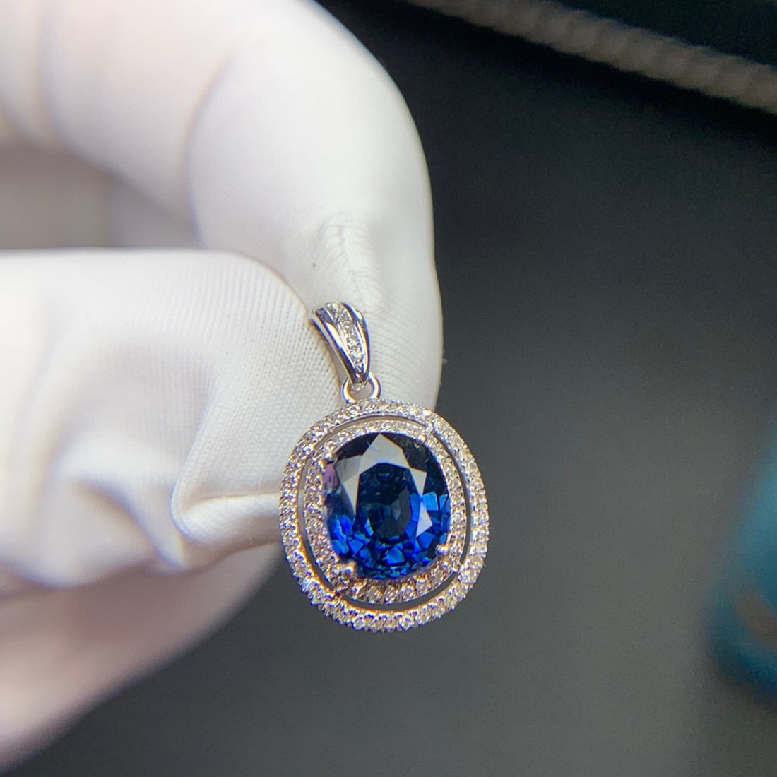 14k Gold 1.72 Ct Natural Sapphire & Diamond Pendant( Without Chain ) - 2