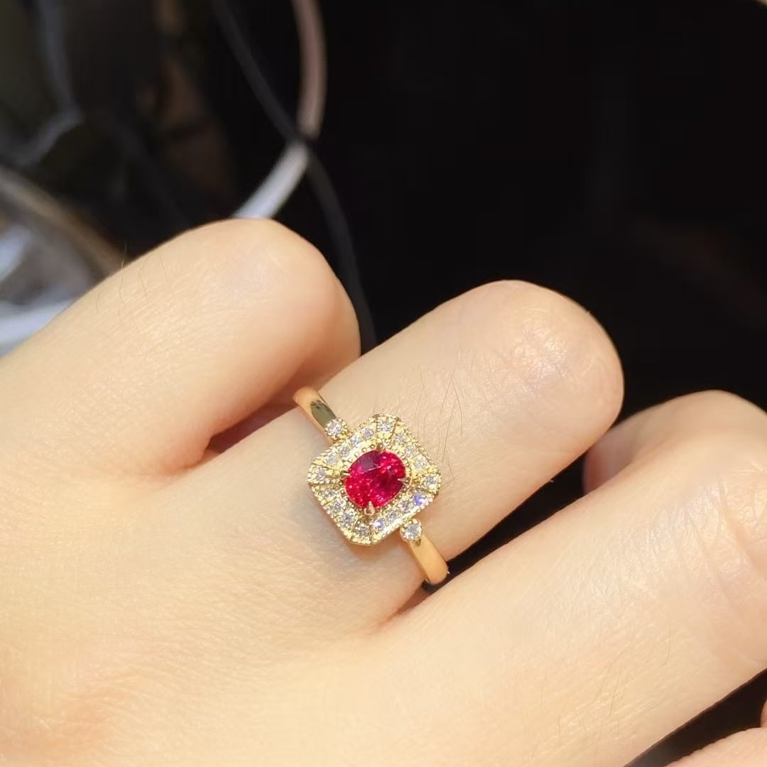 14k Gold 0.64 Ctw Vivid Red Natural Ruby & Diamond Ring - 2