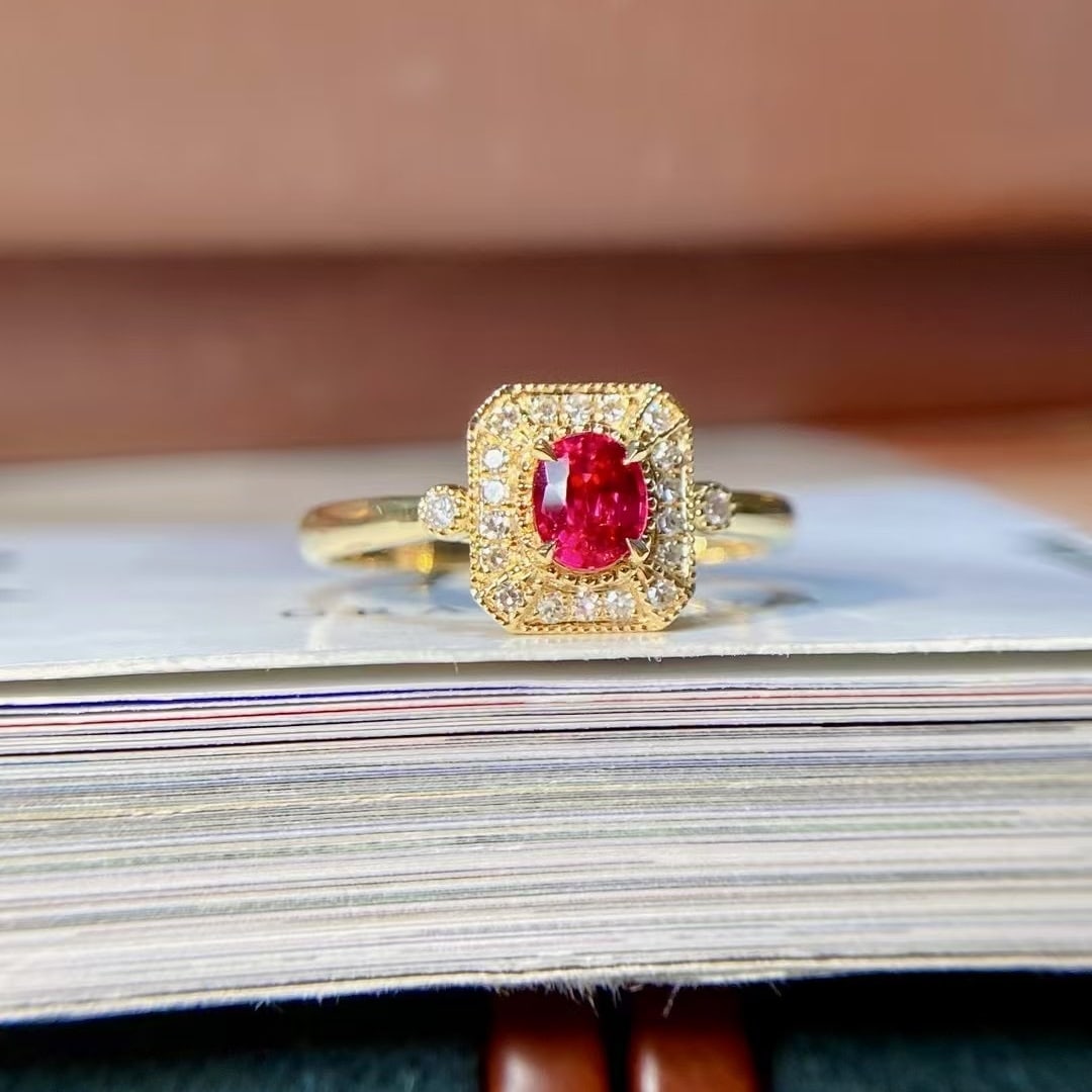 14k Gold 0.64 Ctw Vivid Red Natural Ruby & Diamond Ring - 3