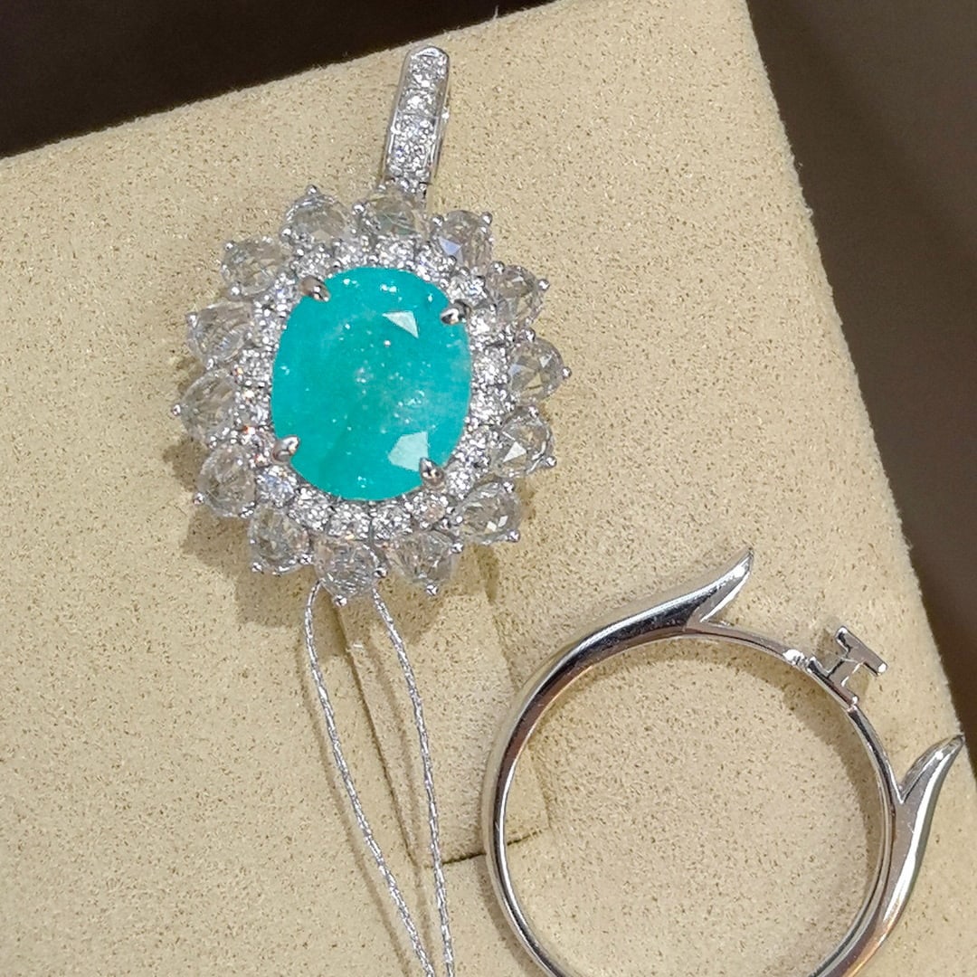 14k Gold 4.24 Ctw Natural Paraiba Tourmaline & Sapphire Ring/pendant( Without Chain ) - 3
