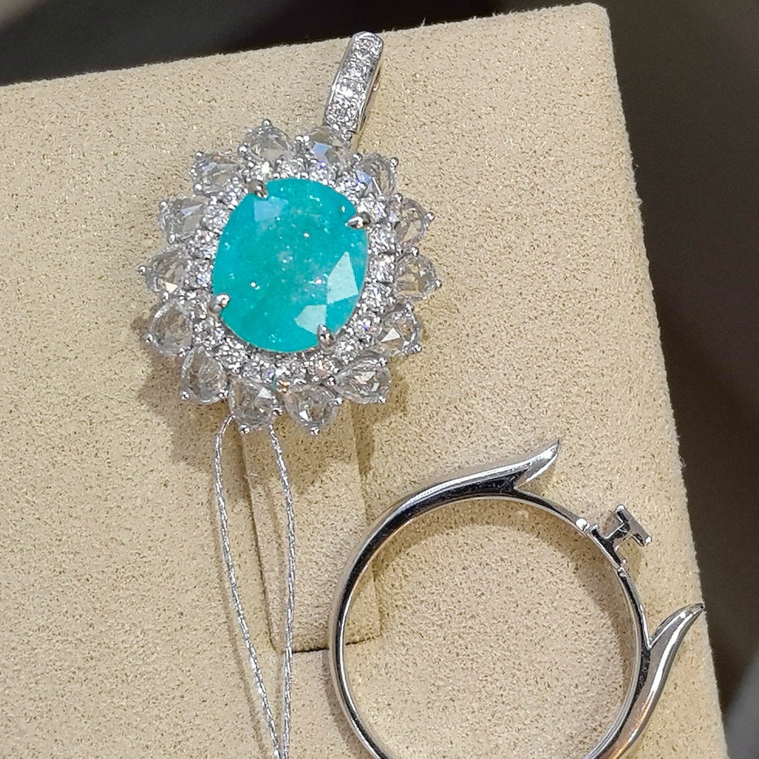 14k Gold 4.24 Ctw Natural Paraiba Tourmaline & Sapphire Ring/pendant( Without Chain ) - 4