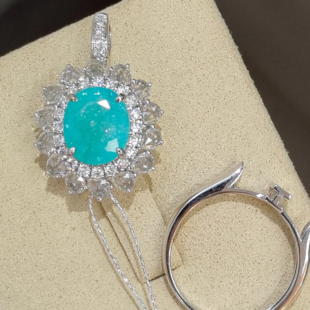 14k Gold 4.24 Ctw Natural Paraiba Tourmaline & Sapphire Ring/pendant( Without Chain ) - 6