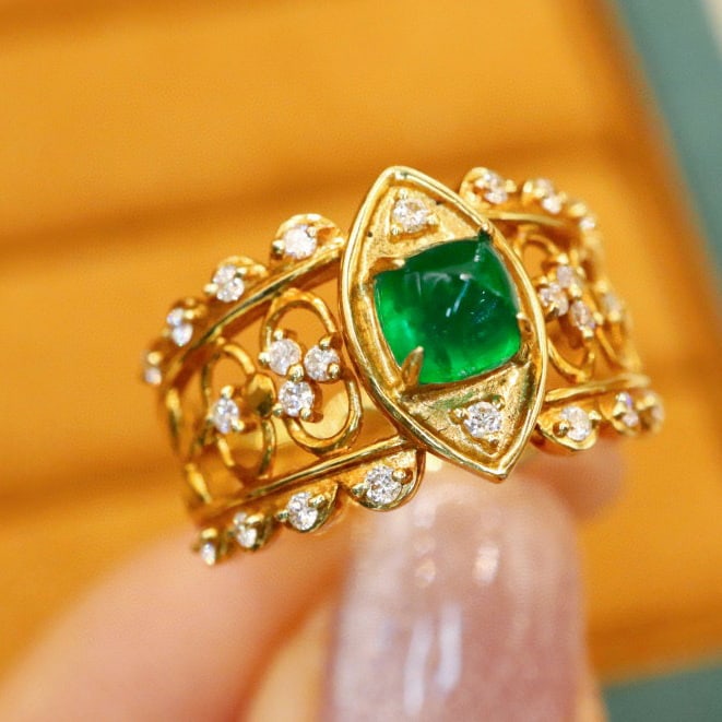 14k Gold 1.06 Ctw Vivid Green Natural Emerald & Diamond Ring - 3