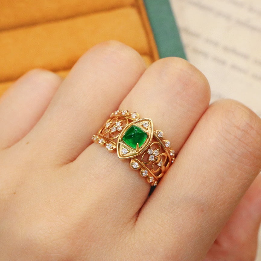 14k Gold 1.06 Ctw Vivid Green Natural Emerald & Diamond Ring - 6