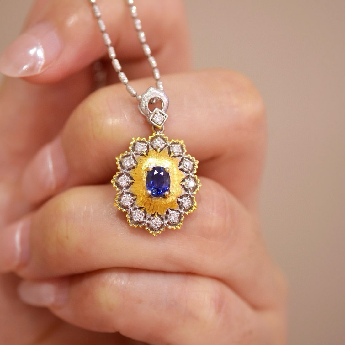 14k Gold 0.76 Ctw Natural Sapphire & Lab Grown Diamond Pendant( Without Chain ) - 2