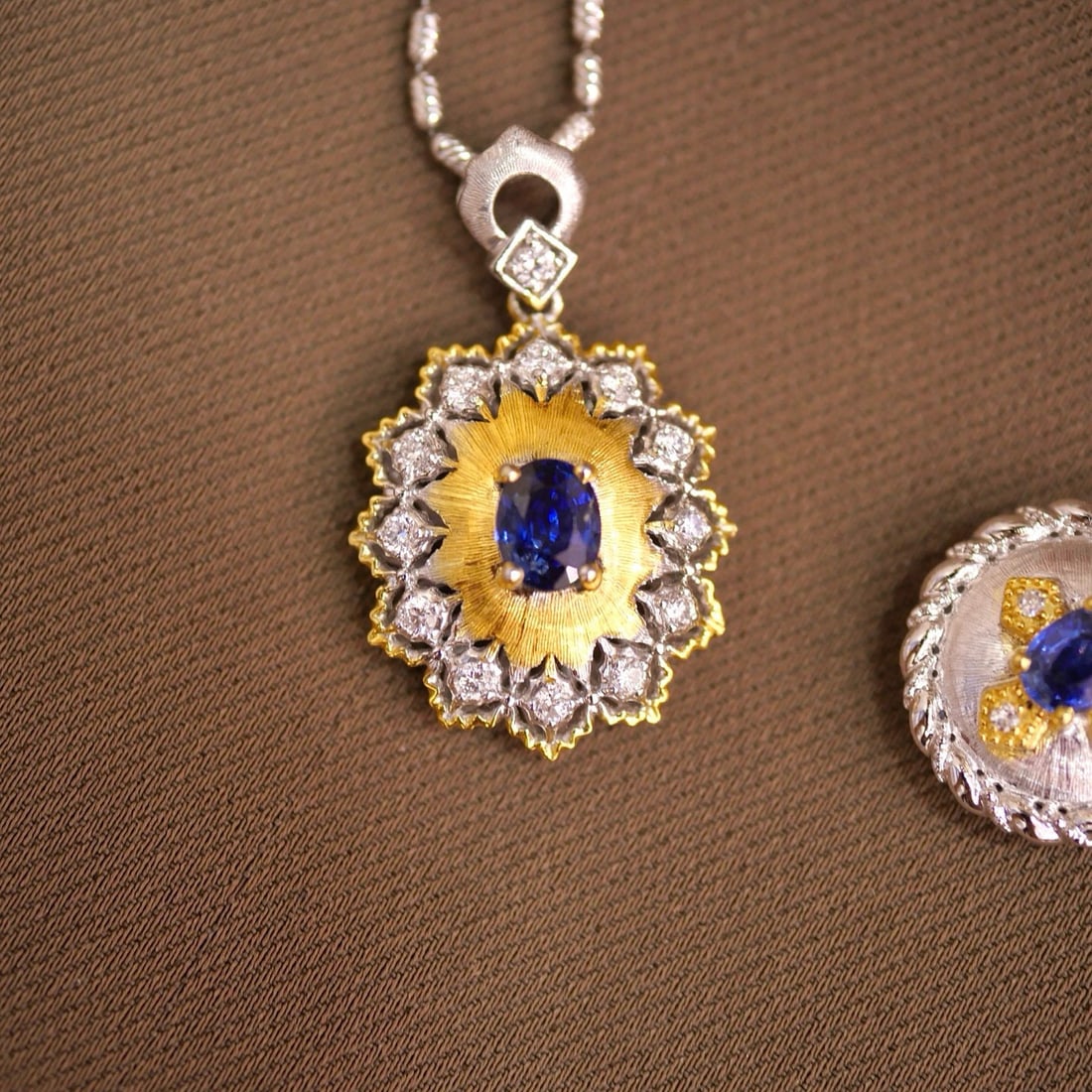 14k Gold 0.76 Ctw Natural Sapphire & Lab Grown Diamond Pendant( Without Chain ) - 4