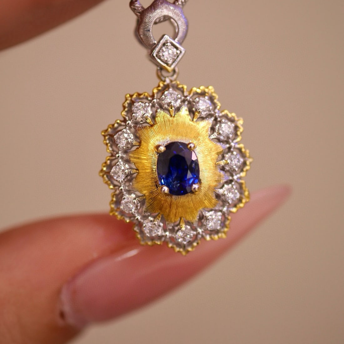 14k Gold 0.76 Ctw Natural Sapphire & Lab Grown Diamond Pendant( Without Chain ) - 5