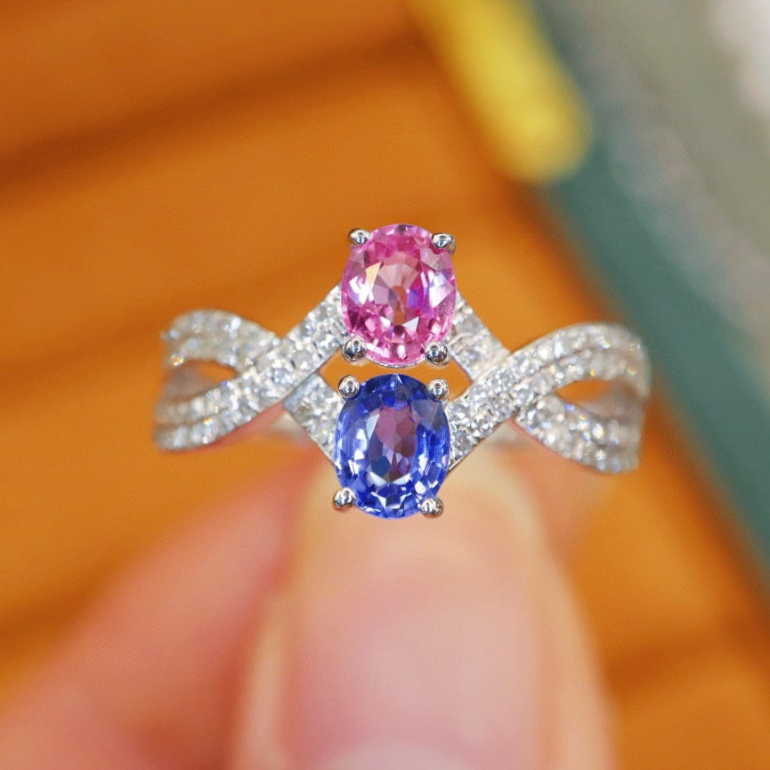 14k Gold 1.28 Ctw Natural Sapphire & Diamond & Toi Et Moi Ring: Ref:230998402 // gold content:14k gold // ring size:7. 25us // // main gemstone:sapphire // shape:oval // carat weight:1. 03ct // color:color // treatment:natural // // adjacent gemstone 2 : diamond