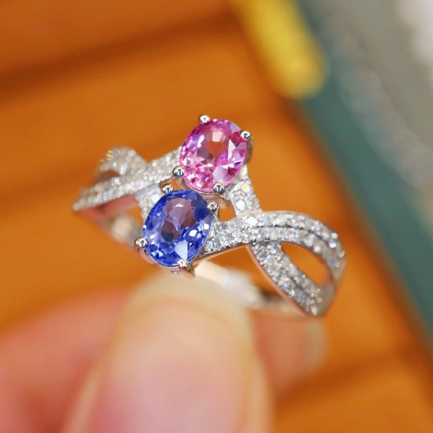 14k Gold 1.28 Ctw Natural Sapphire & Diamond & Toi Et Moi Ring - 2