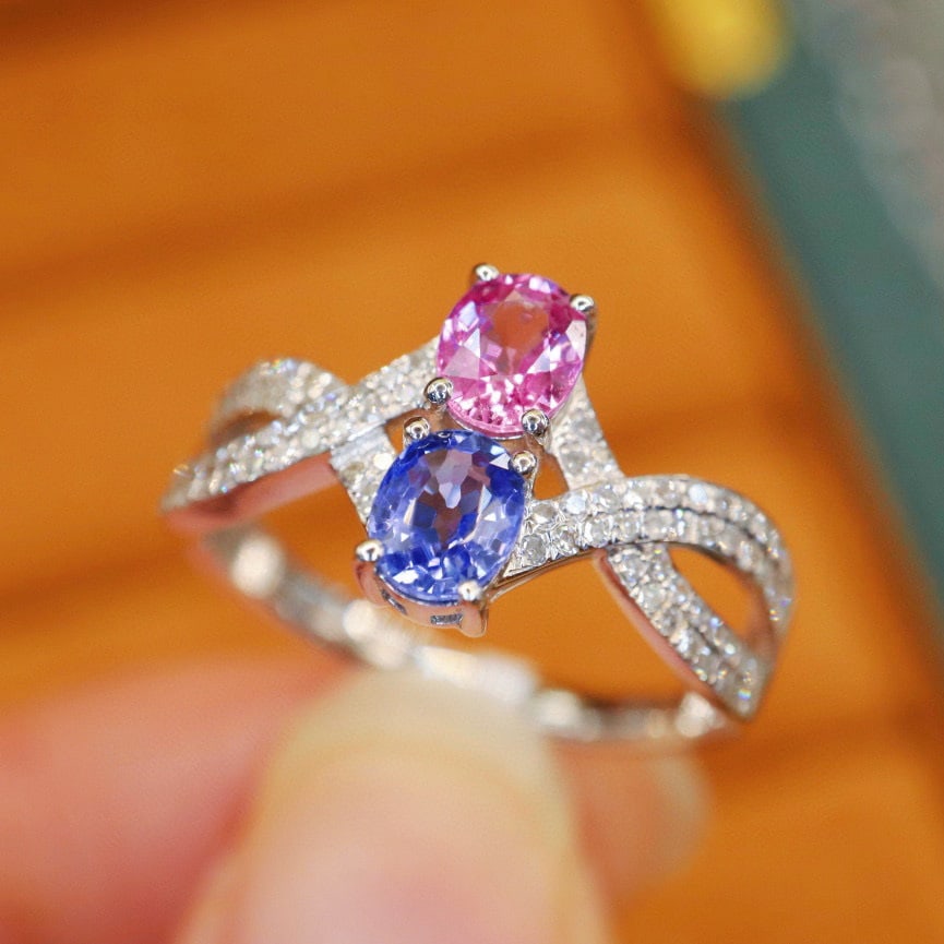 14k Gold 1.28 Ctw Natural Sapphire & Diamond & Toi Et Moi Ring - 4