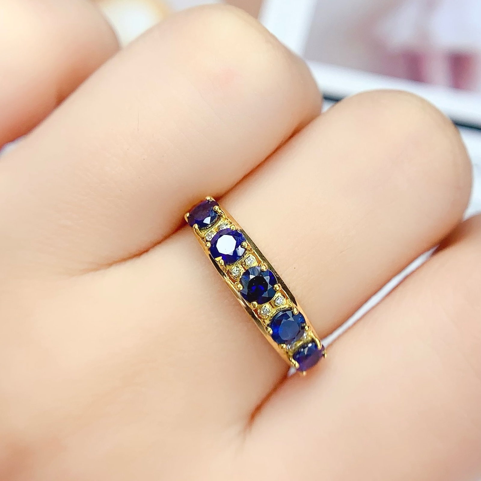 14k Gold 1.2 Ct Natural Sapphire & Diamond Ring - 6