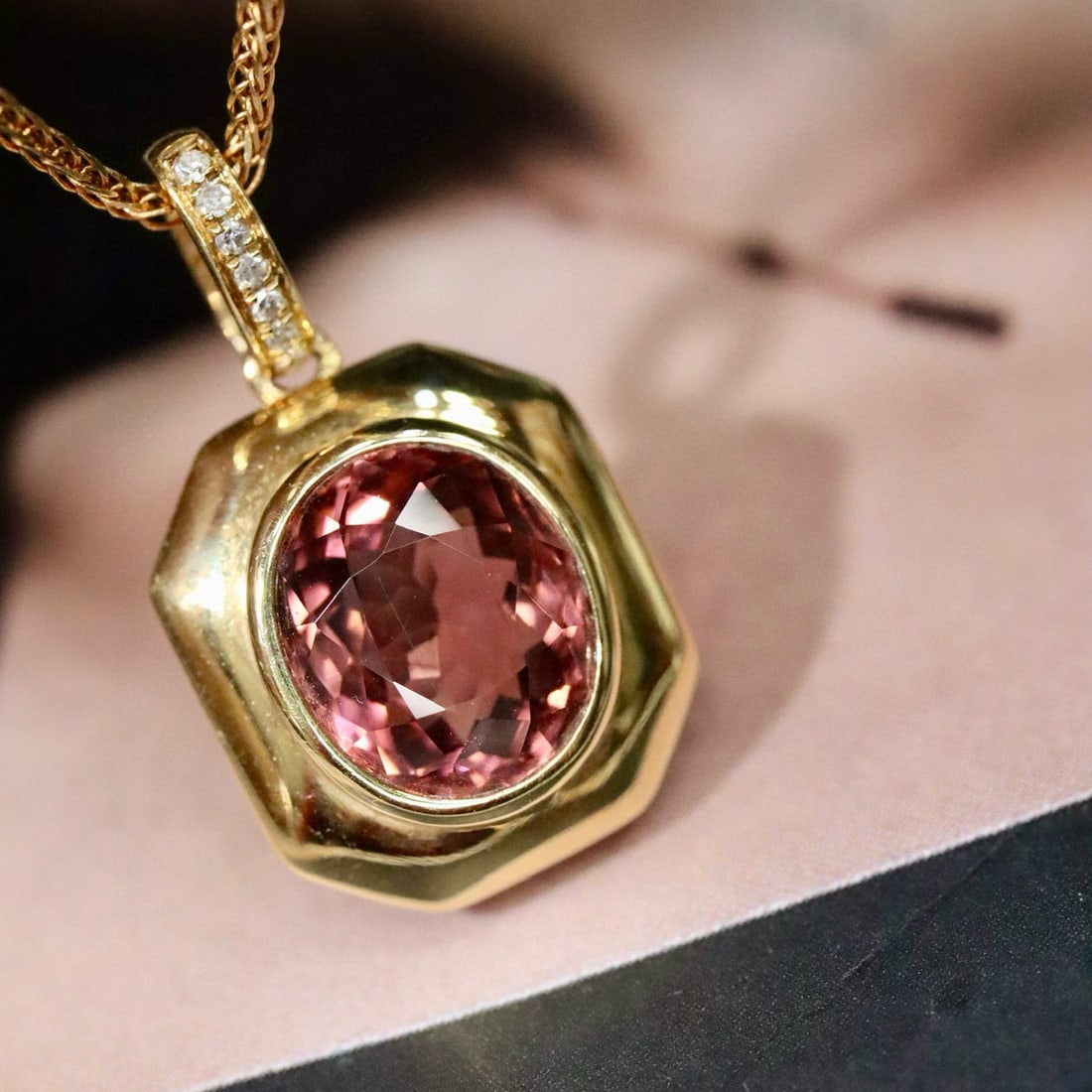 14k Gold 2.51 Ctw Natural Tourmaline & Diamond Pendant( Without Chain ) - 2