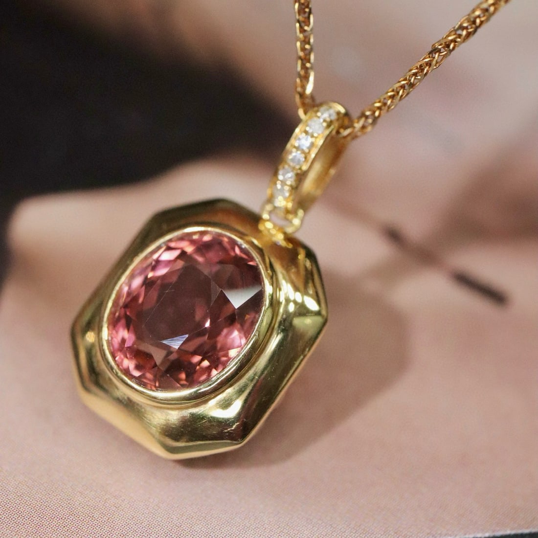 14k Gold 2.51 Ctw Natural Tourmaline & Diamond Pendant( Without Chain ) - 3