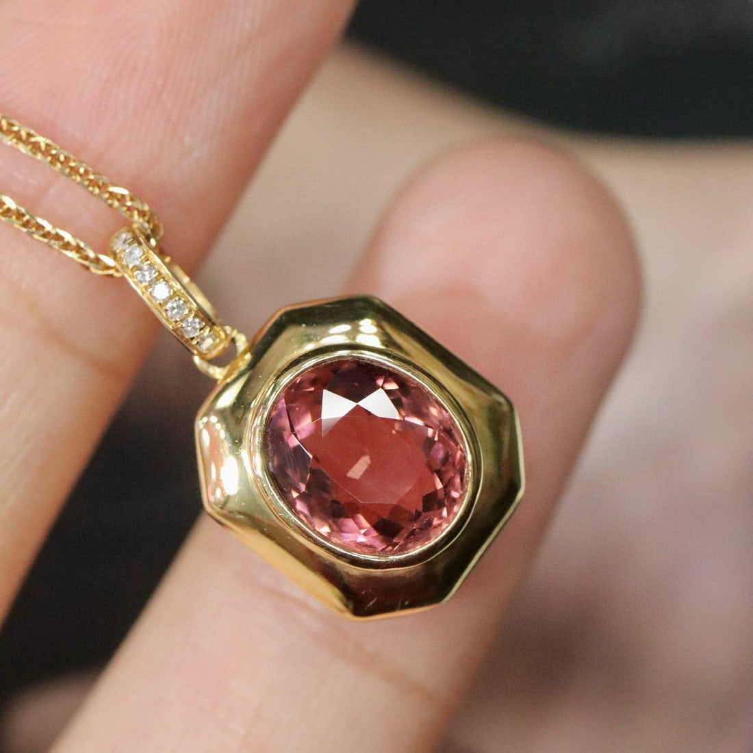 14k Gold 2.51 Ctw Natural Tourmaline & Diamond Pendant( Without Chain ) - 4
