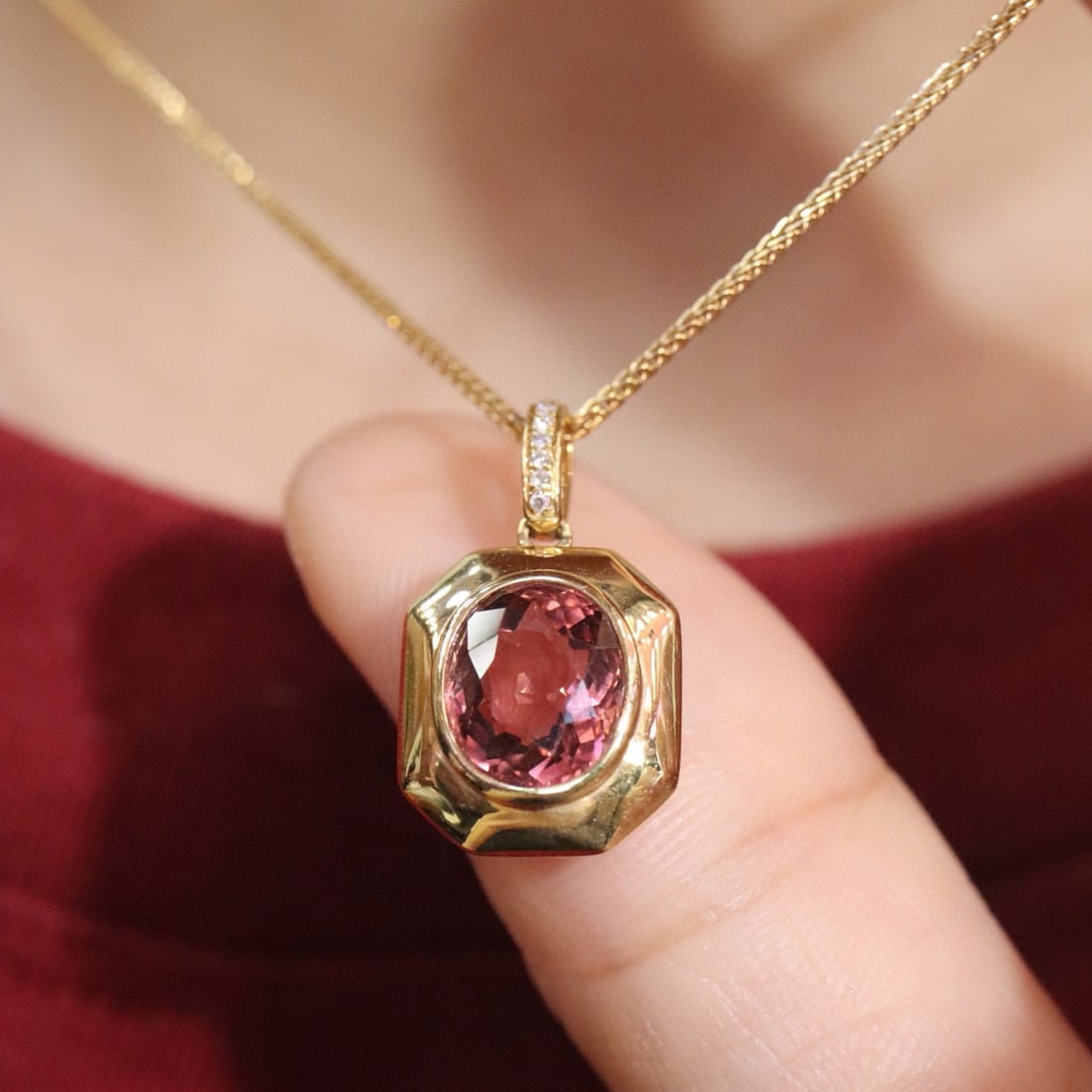 14k Gold 2.51 Ctw Natural Tourmaline & Diamond Pendant( Without Chain ) - 6