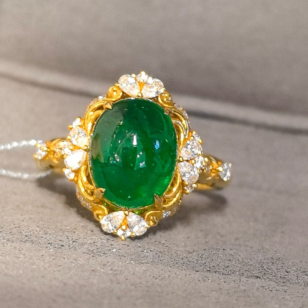 14k Gold 4.03 Ctw Vivid Green Natural Emerald & Diamond Ring - 3