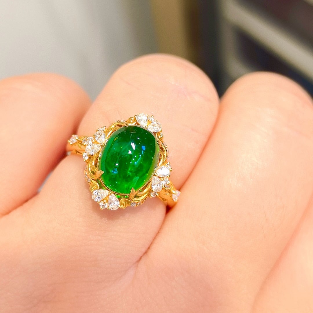 14k Gold 4.03 Ctw Vivid Green Natural Emerald & Diamond Ring - 4