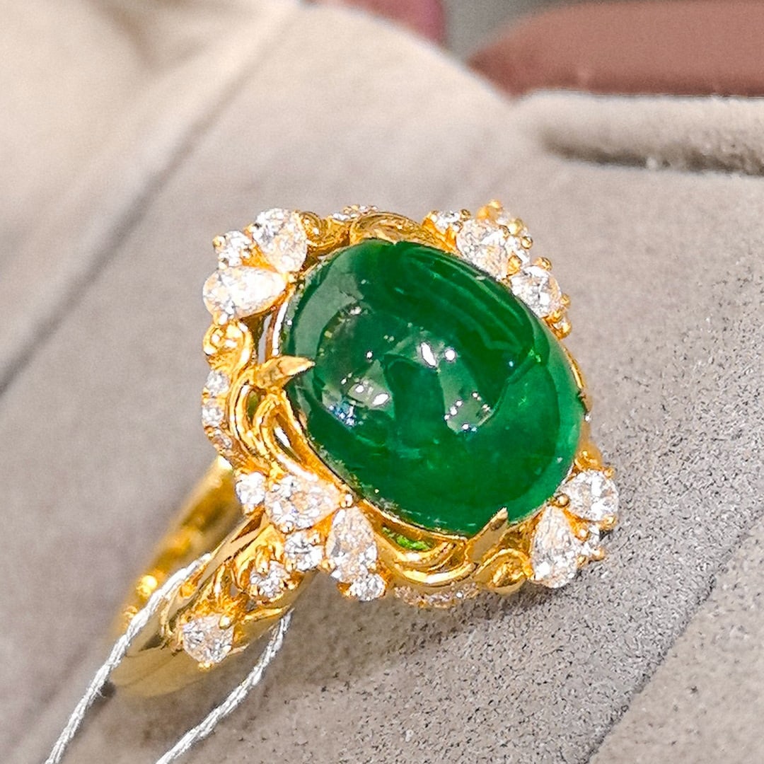 14k Gold 4.03 Ctw Vivid Green Natural Emerald & Diamond Ring - 5