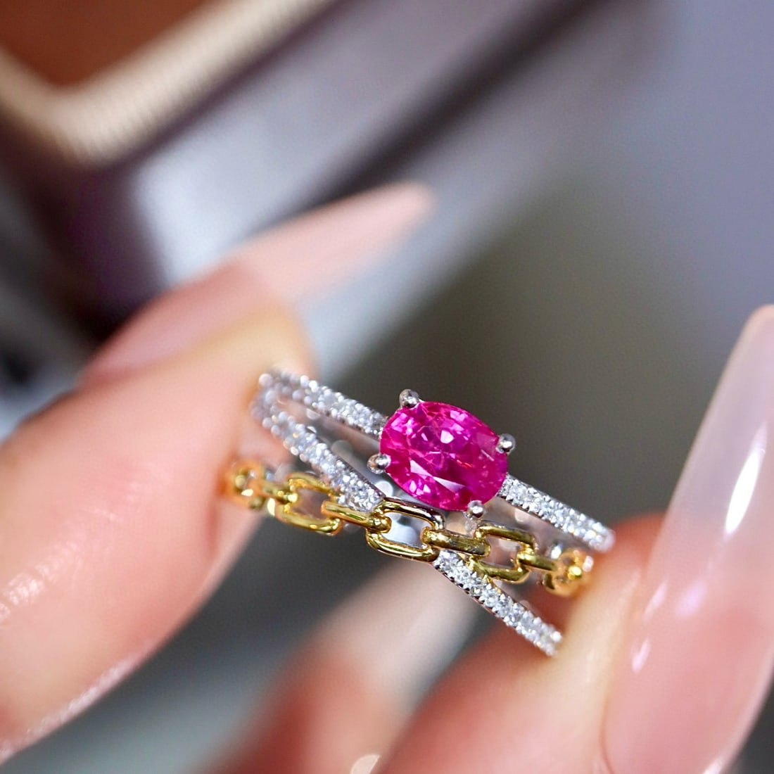 14k Gold 0.70 Ctw Natural Ruby & Diamond Ring: Ref:230998439 // gold content:14k gold // ring size:7. 25us // // main gemstone:ruby // shape:oval // carat weight:0. 56ct // color:red // treatment:natural // // adjacent gemstone 2 : diamond //