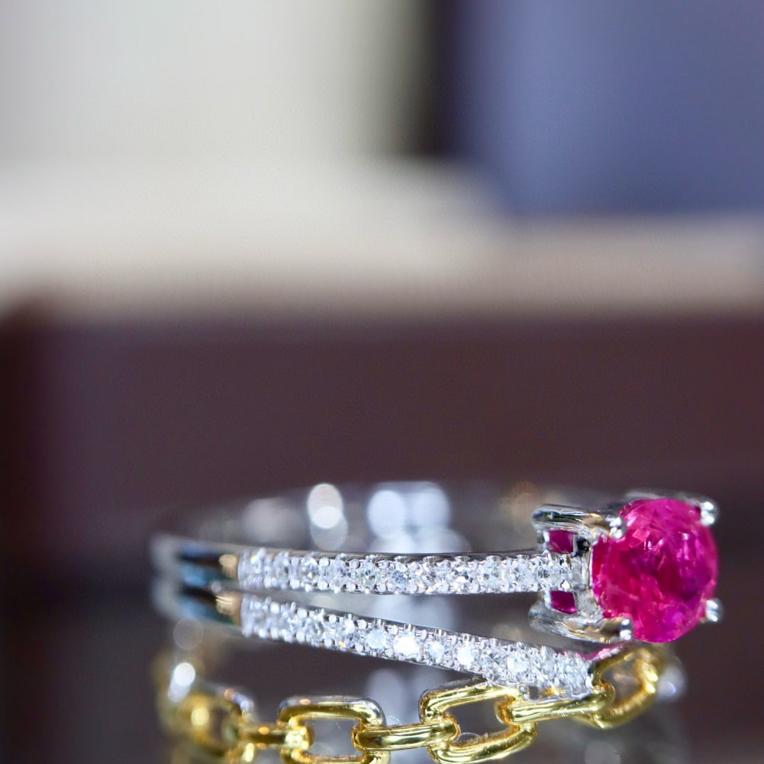 14k Gold 0.70 Ctw Natural Ruby & Diamond Ring - 7