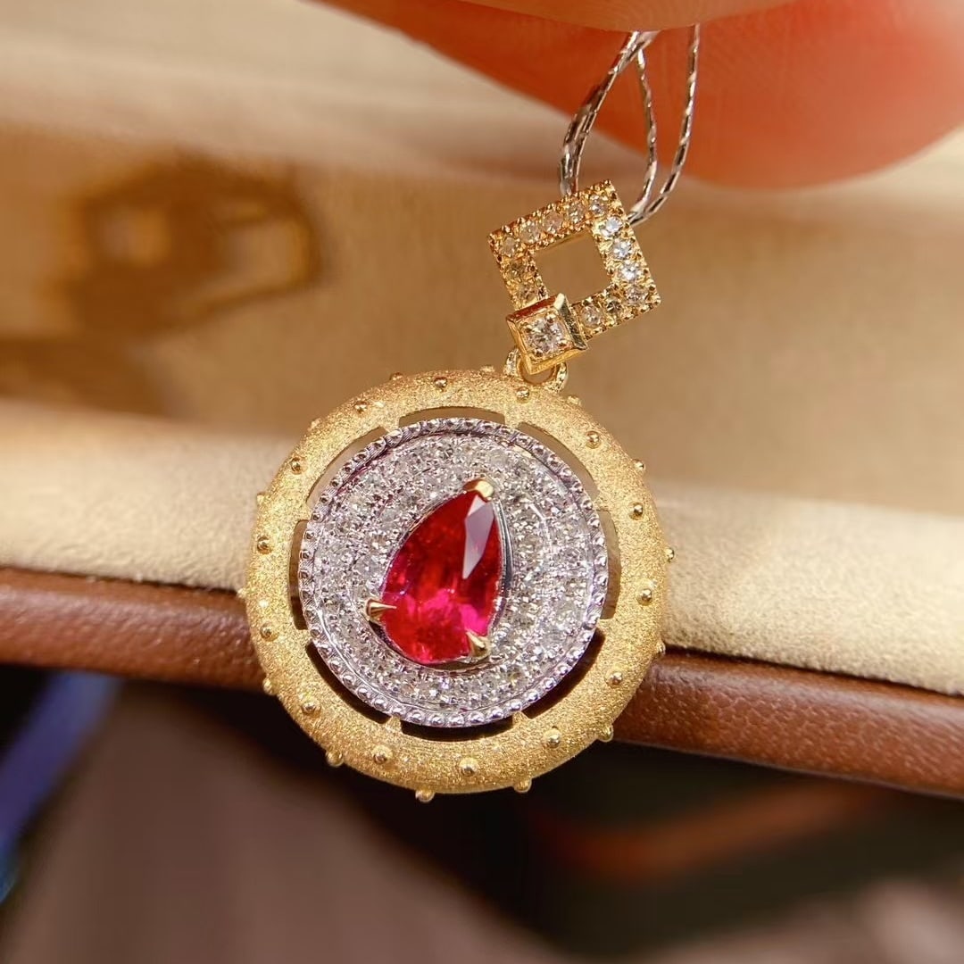 14k Gold 0.75 Ctw Natural Ruby & Diamond Pendant( Without Chain ) - 2