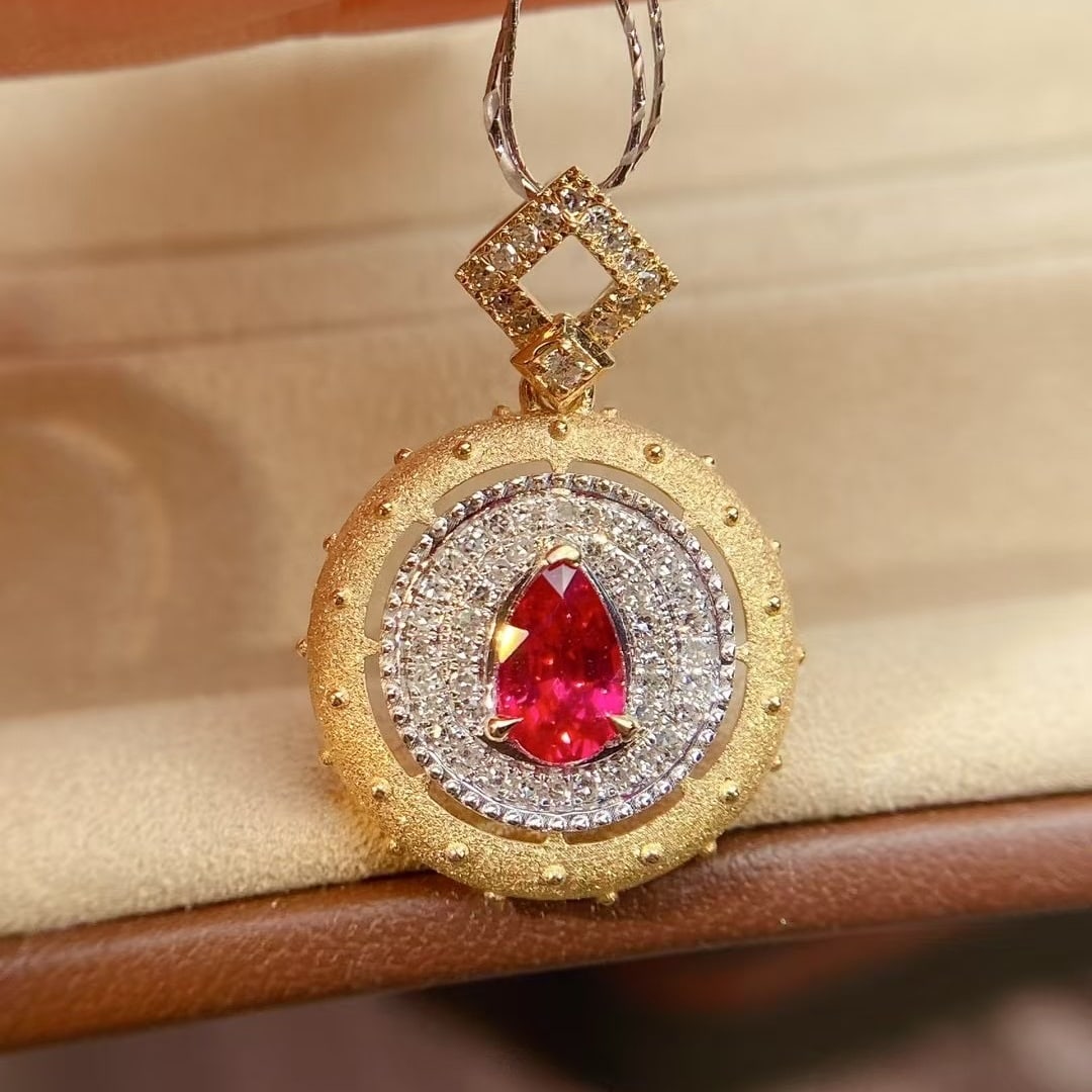 14k Gold 0.75 Ctw Natural Ruby & Diamond Pendant( Without Chain ) - 3