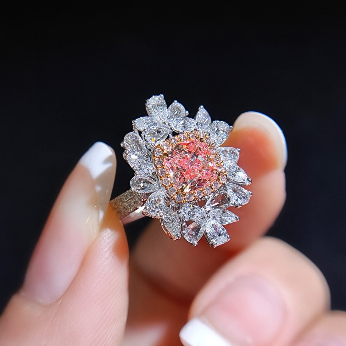 14k Gold 2.17 Ctw Natural Pink Diamond & Diamond Ring/pendant( Without Chain ) - 2