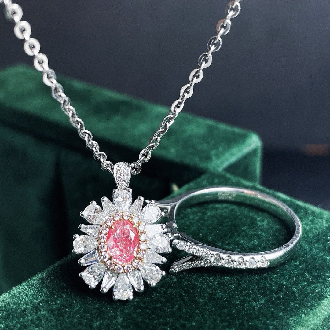 Gia Certified 14k Gold 1.45 Ctw Natural Pink Diamond & Diamond Ring/pendant( Without Chain ): Ref:230998448 // gold content:14k gold // ring size:7. 25us // // main gemstone:pink diamond // certified:gia // shape:oval // carat weight:0. 43ct // clarity grade:si2 // color:pink //