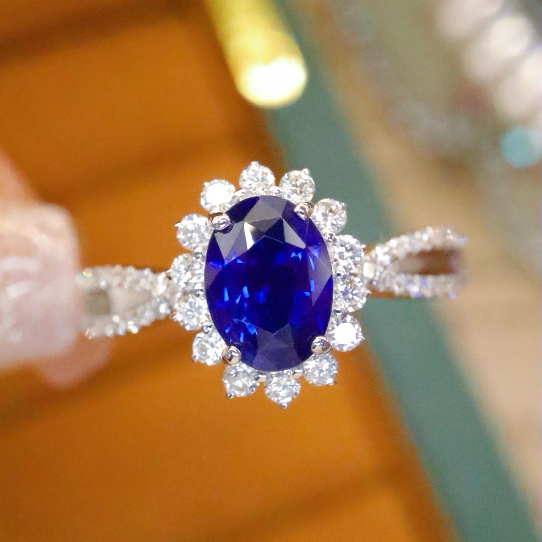 14k Gold 1.42 Ctw Natural Sapphire & Diamond Ring: Ref:230998446 // gold content:14k gold // ring size:7. 25us // // main gemstone:sapphire // shape:oval // carat weight:1. 07ct // color:royal blue // treatment:natural // // adjacent gemstone 2 :