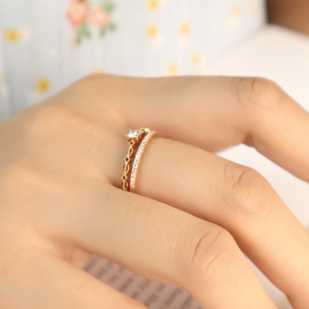 14k Gold 0.35 Ct Natural H Diamond Ring - 4