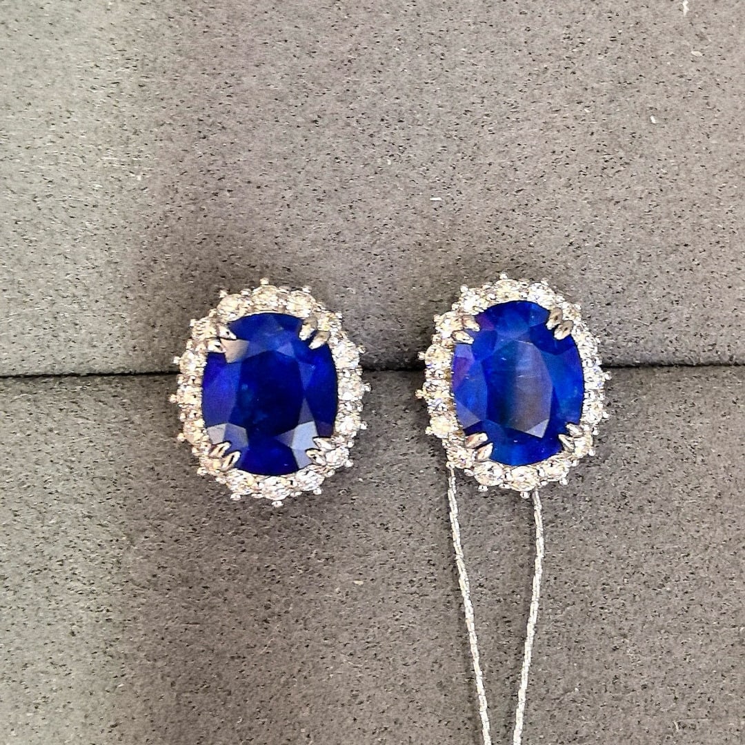 14k Gold 5.73 Ctw Natural Sapphire & Diamond Earrings - 3