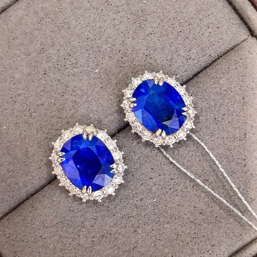 14k Gold 5.73 Ctw Natural Sapphire & Diamond Earrings - 5