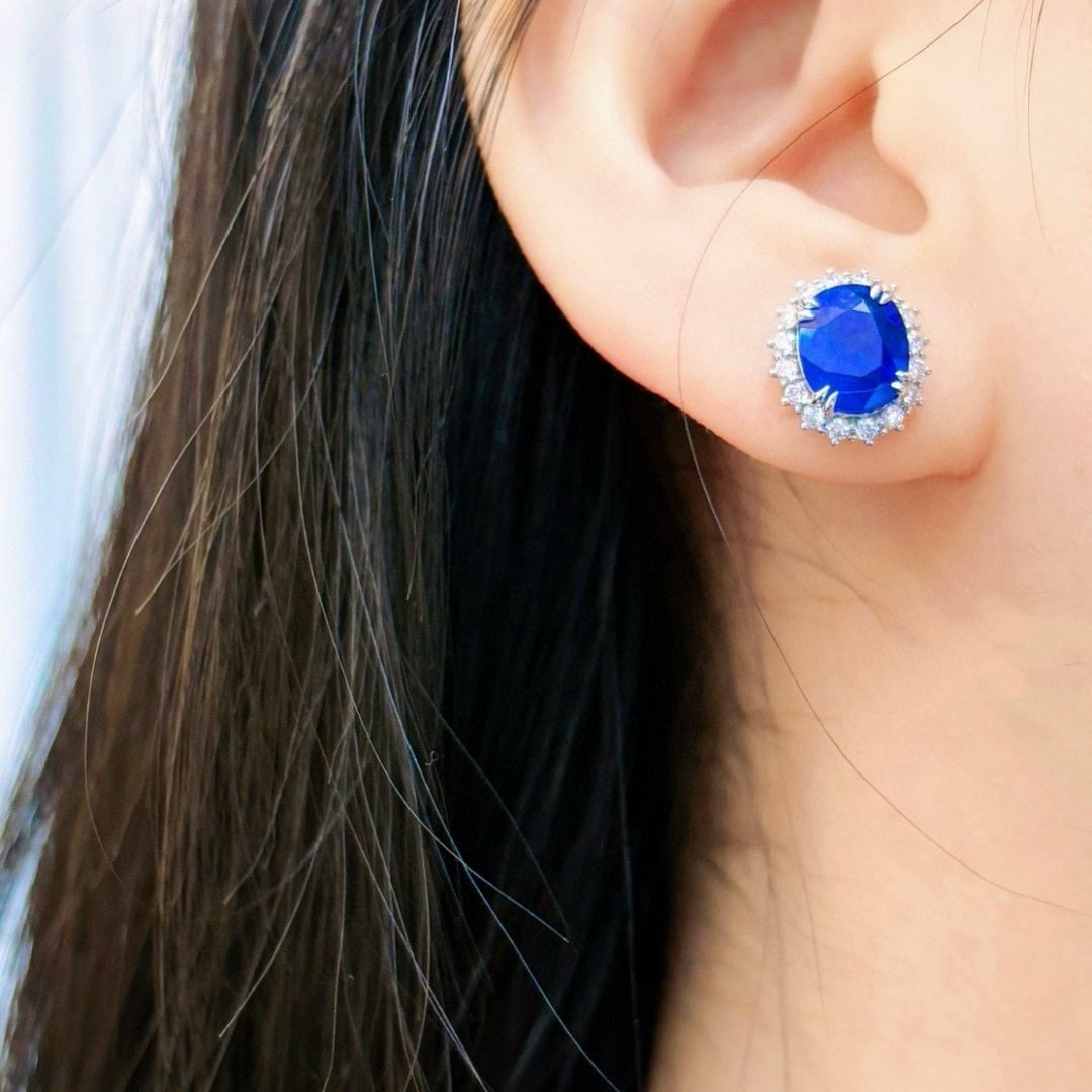 14k Gold 5.73 Ctw Natural Sapphire & Diamond Earrings - 6