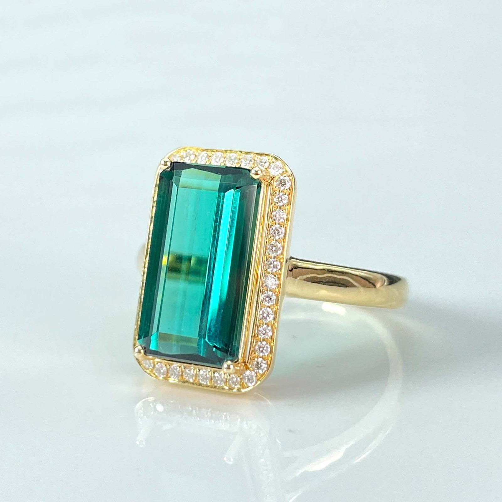 14k Gold 5 Ct Natural Tourmaline & Diamond Ring - 6