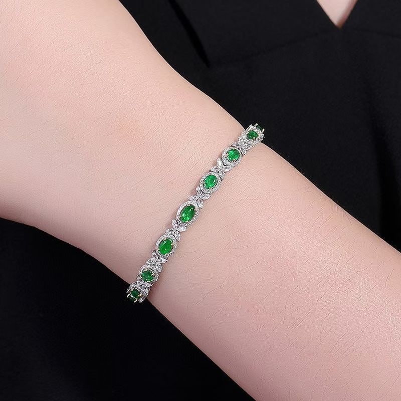 14k Gold 2.57 Ctw Vivid Green Natural Emerald & Diamond Bracelet - 5