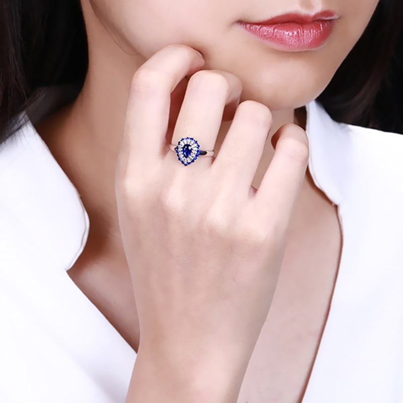 14k Gold 0.90 Ctw Natural Sapphire & Sapphire Ring - 2