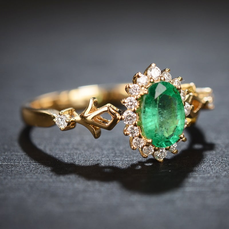 14k Gold 0.66 Ct Natural Emerald & Diamond Ring - 3