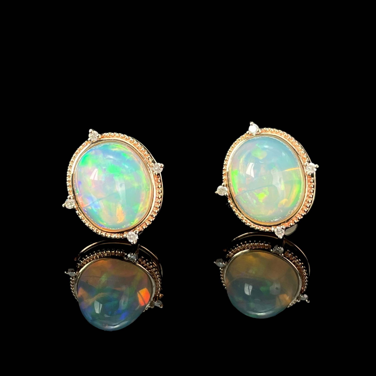 14k Gold 3.44 Ctw Natural Opal & Diamond Earrings - 2