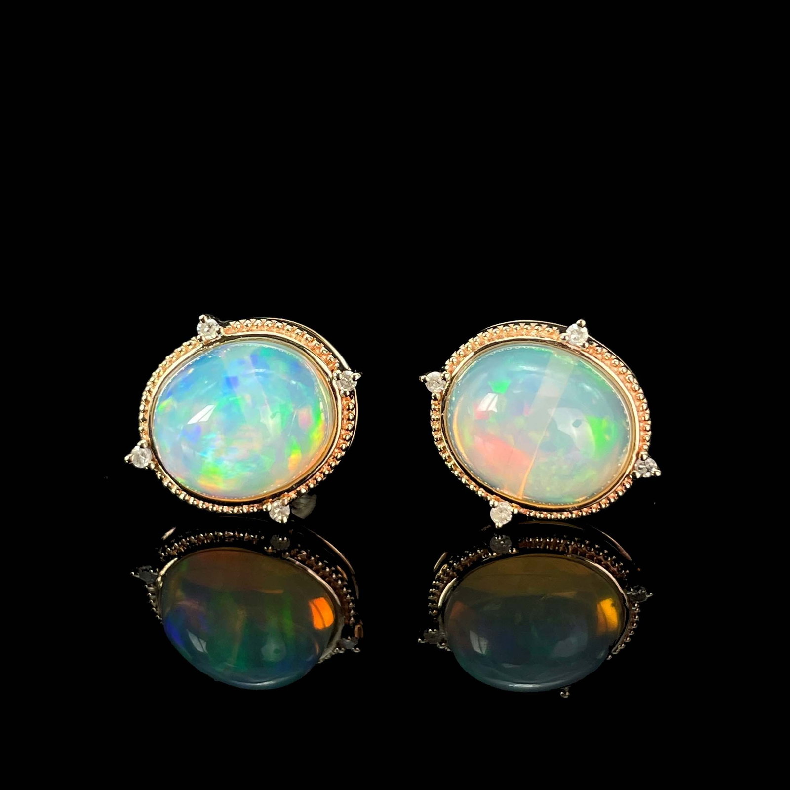 14k Gold 3.44 Ctw Natural Opal & Diamond Earrings - 3