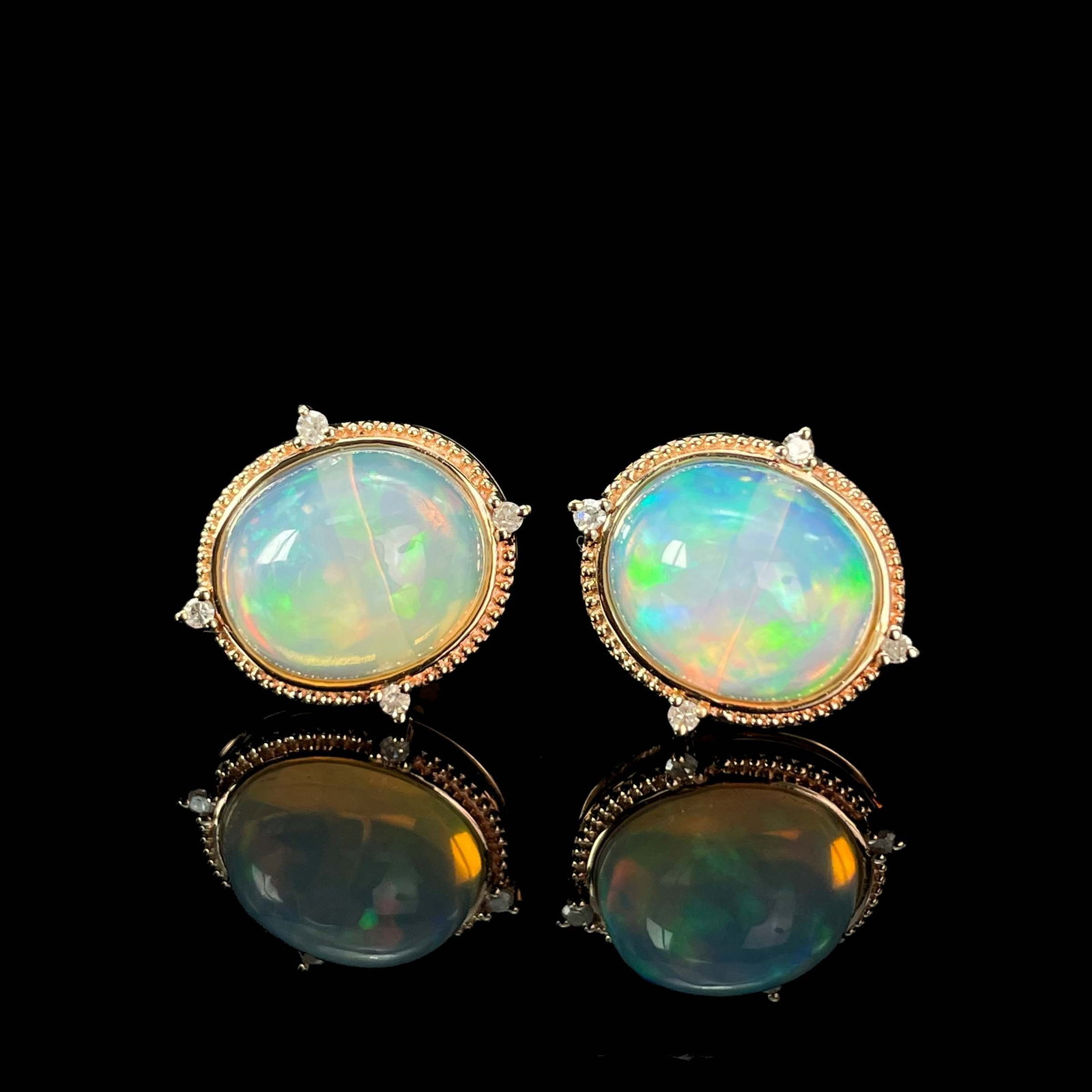 14k Gold 3.44 Ctw Natural Opal & Diamond Earrings - 4