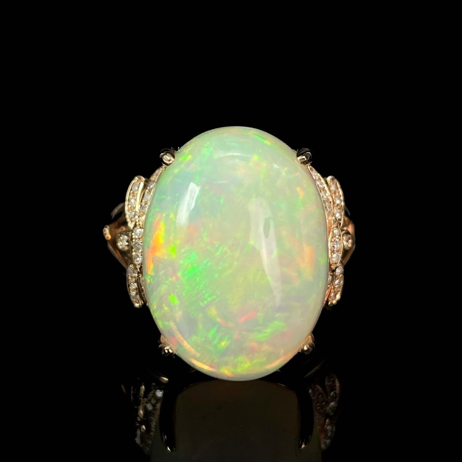 14k Gold 9.36 Ctw Natural Opal & Diamond Ring - 2