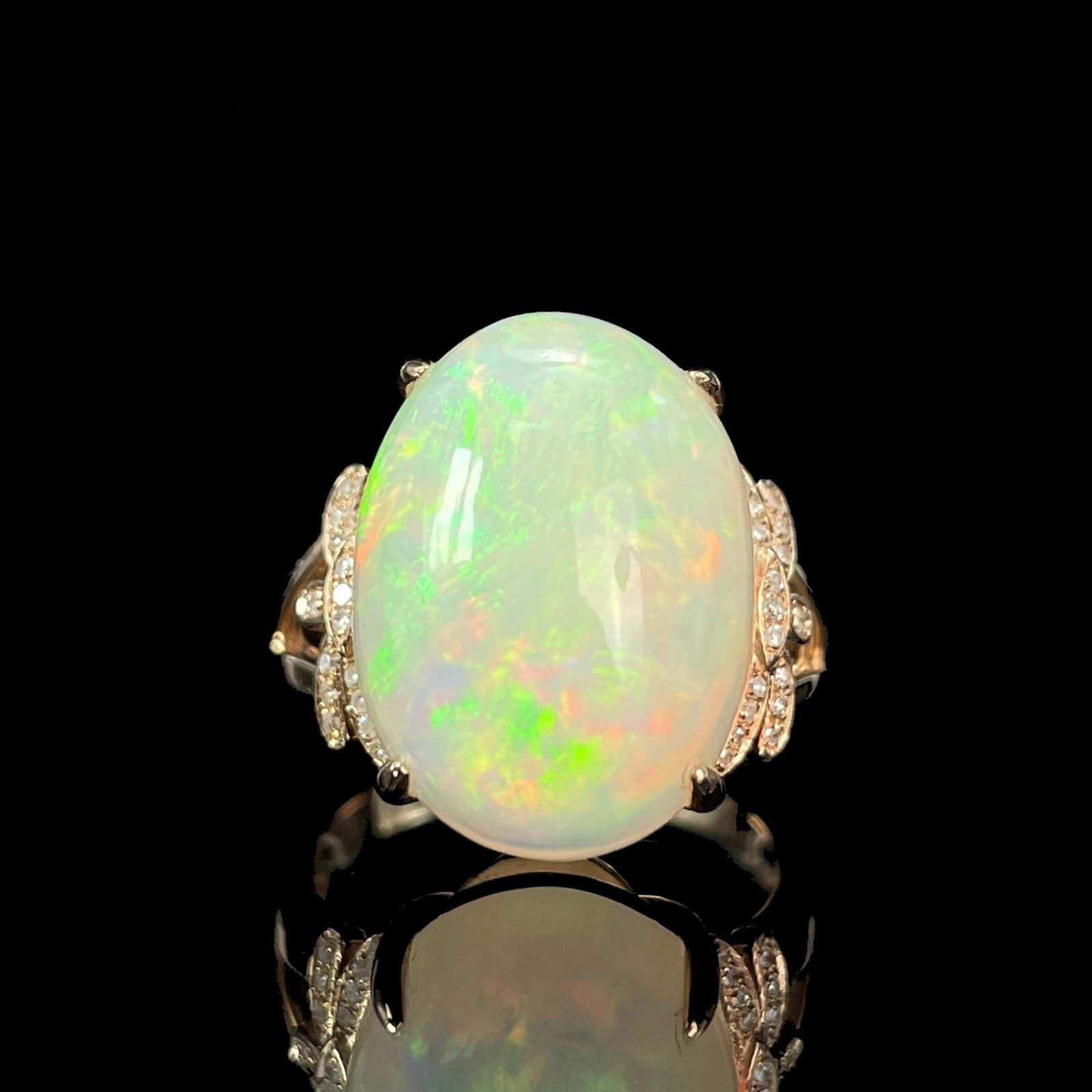 14k Gold 9.36 Ctw Natural Opal & Diamond Ring - 3