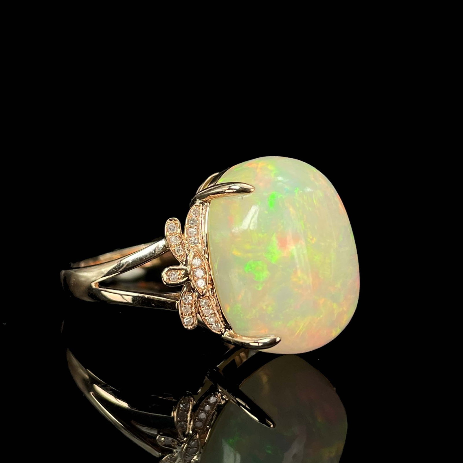 14k Gold 9.36 Ctw Natural Opal & Diamond Ring - 4