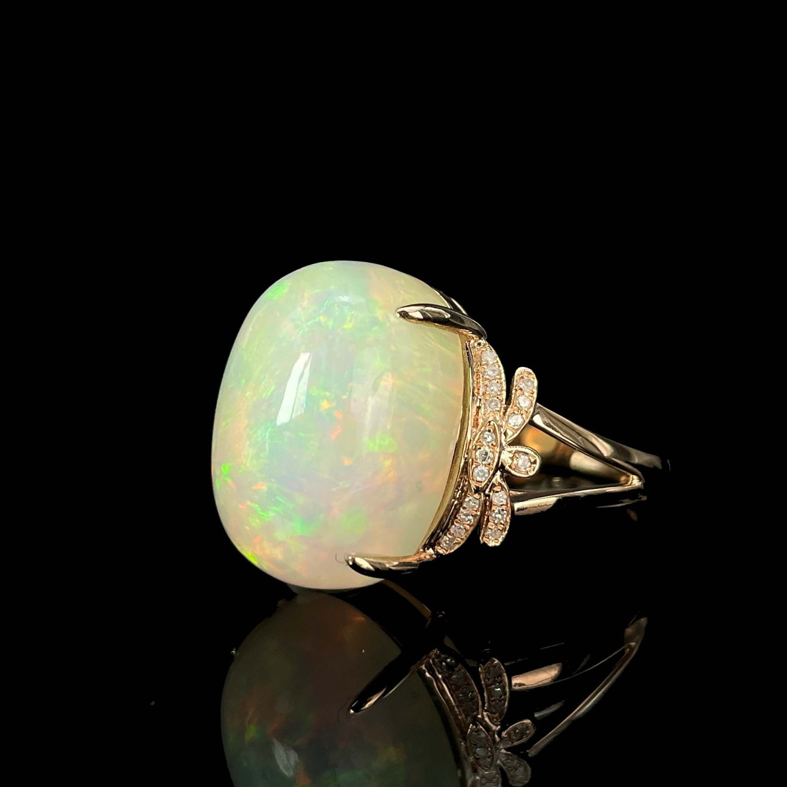 14k Gold 9.36 Ctw Natural Opal & Diamond Ring - 5