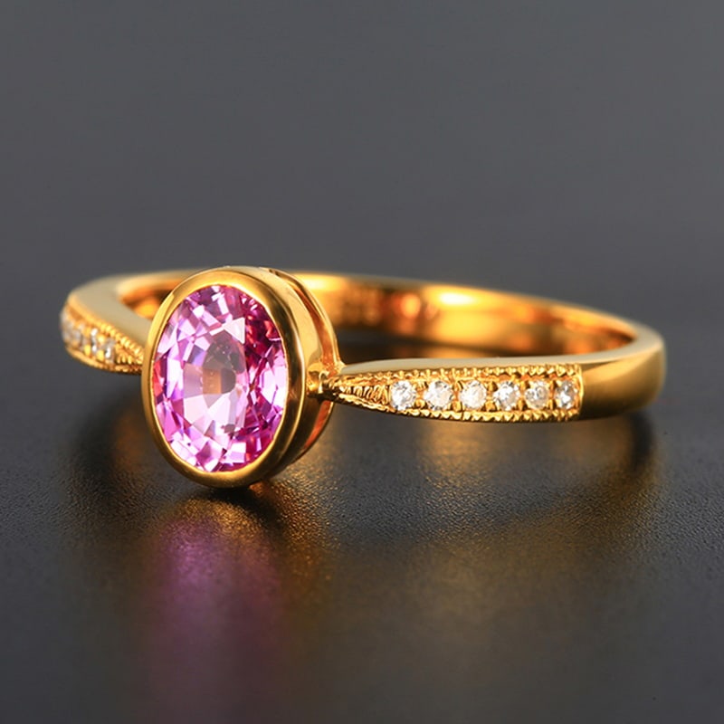 14k Gold 1 Ct Natural Padparadscha Sapphire & Diamond Ring - 2